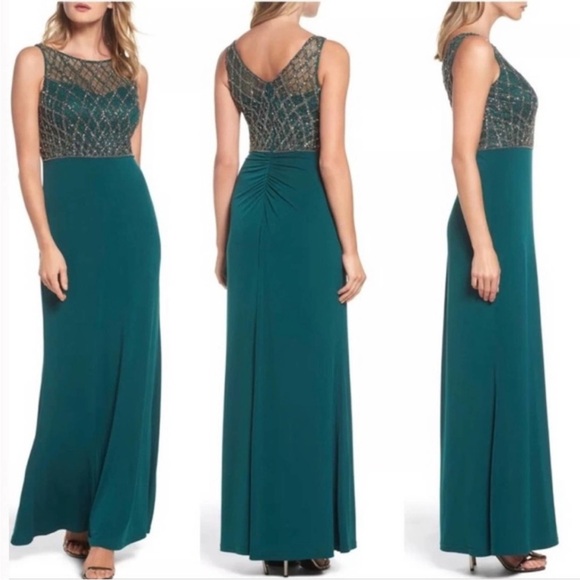 Adrianna Papell Dresses & Skirts - Adrianna Papell Green Maxi Dress with Embellished Bodice